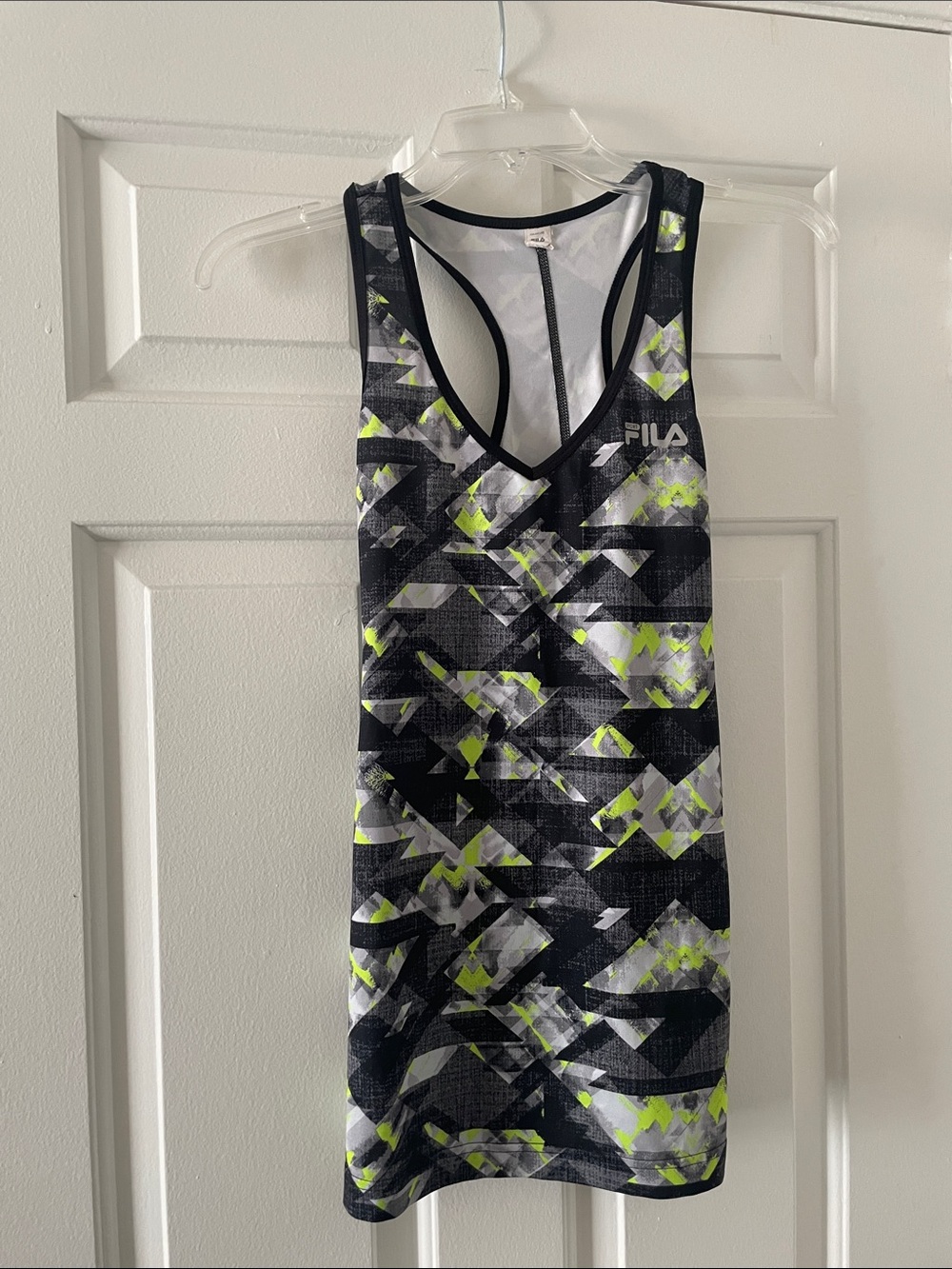 FILA Black, White & Neon Yellow Geometric Racerback Tank